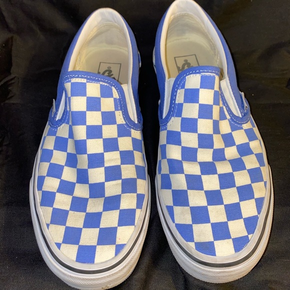 vans slip on chex skate shoe blue